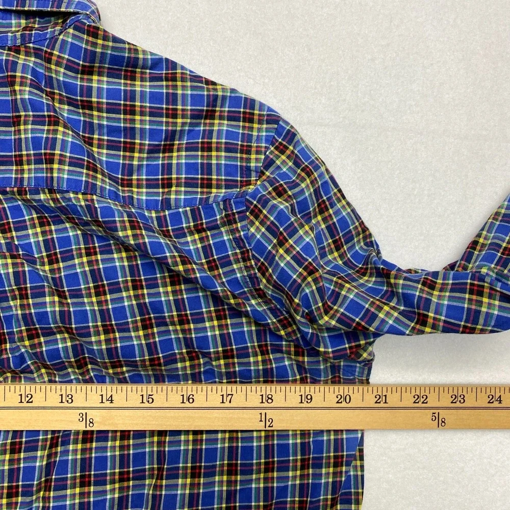 Ralph Lauren Shirt Boys XL Blue Long Sleeve Red Pony Plaid Button Down